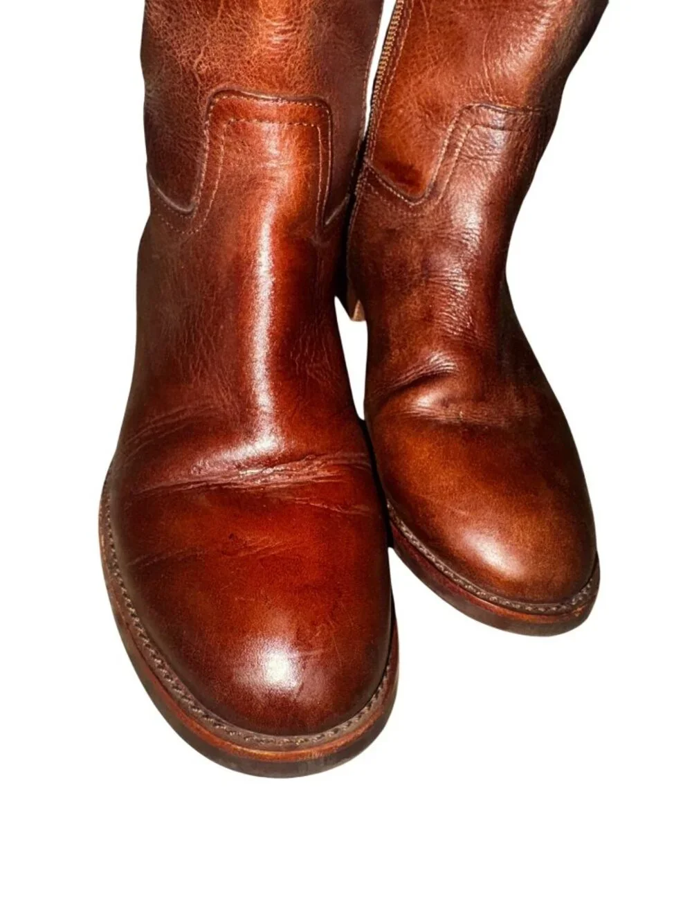 Tory Burch Kiernan Brown Leather Riding Gold Logo Boot Womens 5.5M Equestrian